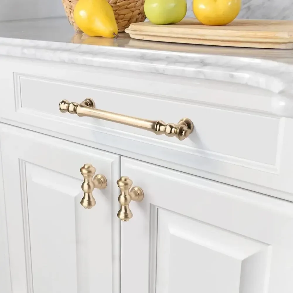 Amerdeco 10 Pack Brushed Brass Cabinet Pulls 5 Inch(128mm) Hole Center Cab-Gold